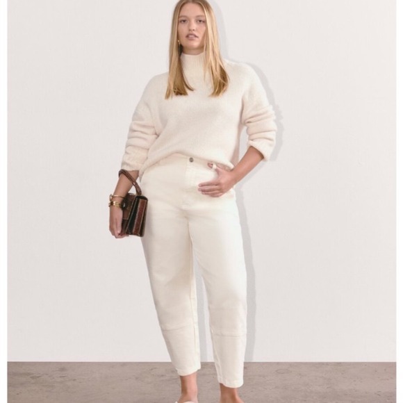 Everlane Pants - Everlane Utility Barrel Pant Bone White Contrast Stitch High Rise Size 16